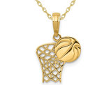 14K Yellow Gold Basketball and Hoop Pendant Necklace with Chain